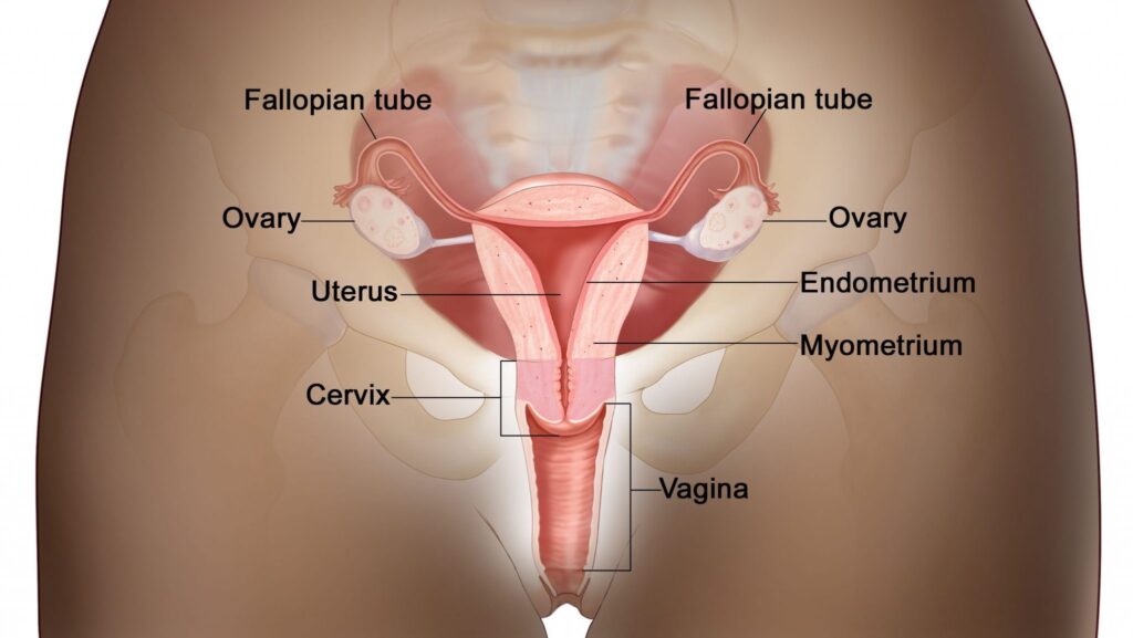 illustration of explaining different part of female reproductive system.