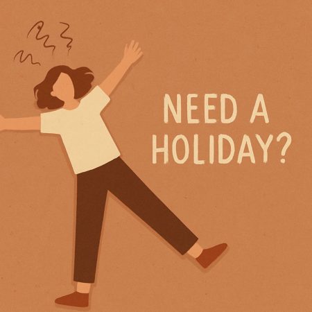 Illustration of a woman feeling burned out lying down on floor facing up exhausted.